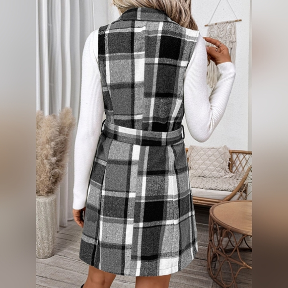 Perfee Tied Plaid Vest Coat - Picture 3 of 6